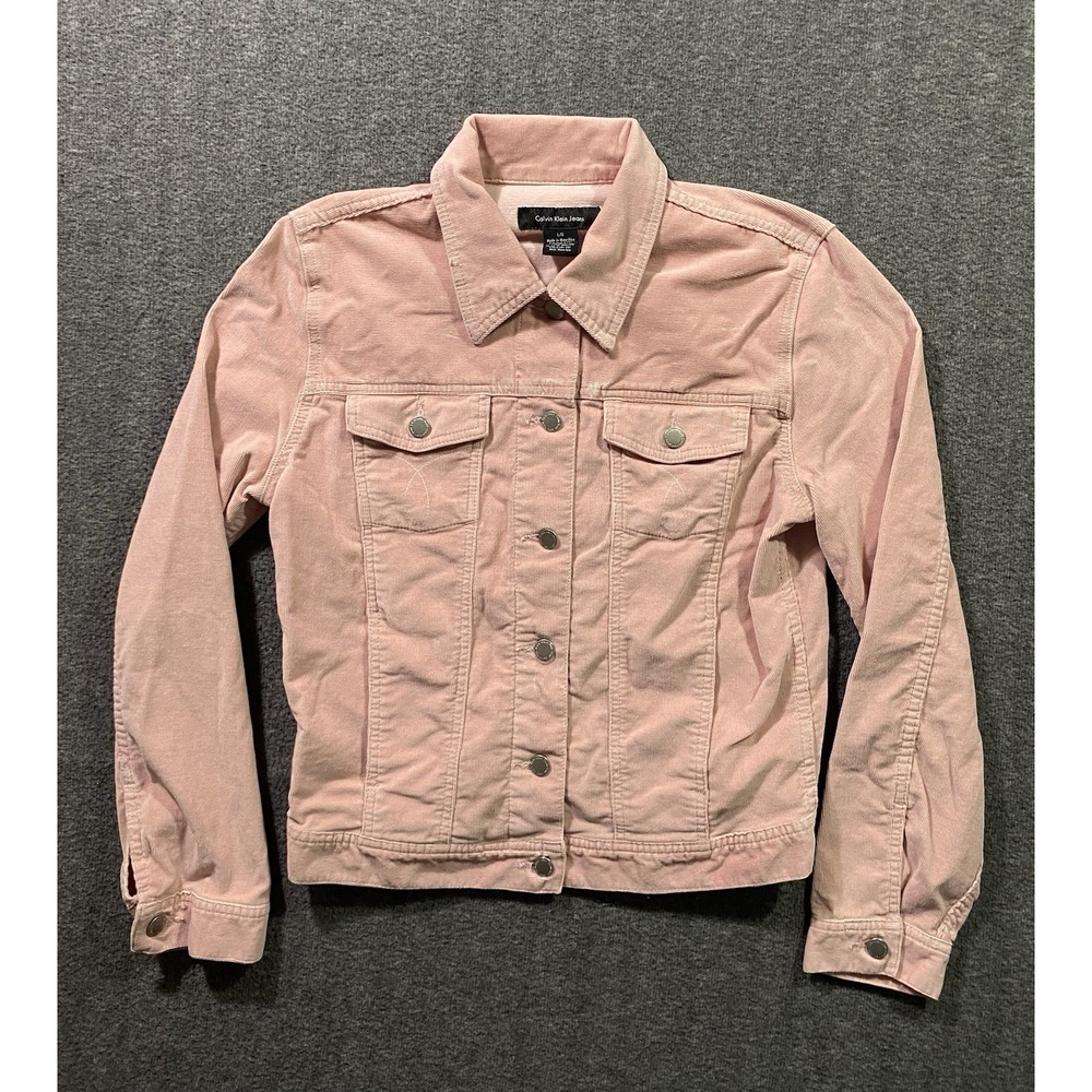 Calvin Klein Jeans Corduroy Jacket Pink Zip Womens Size L